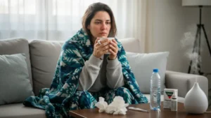 Pessoa com sintomas de gripe durante surto de super gripe no Brasil